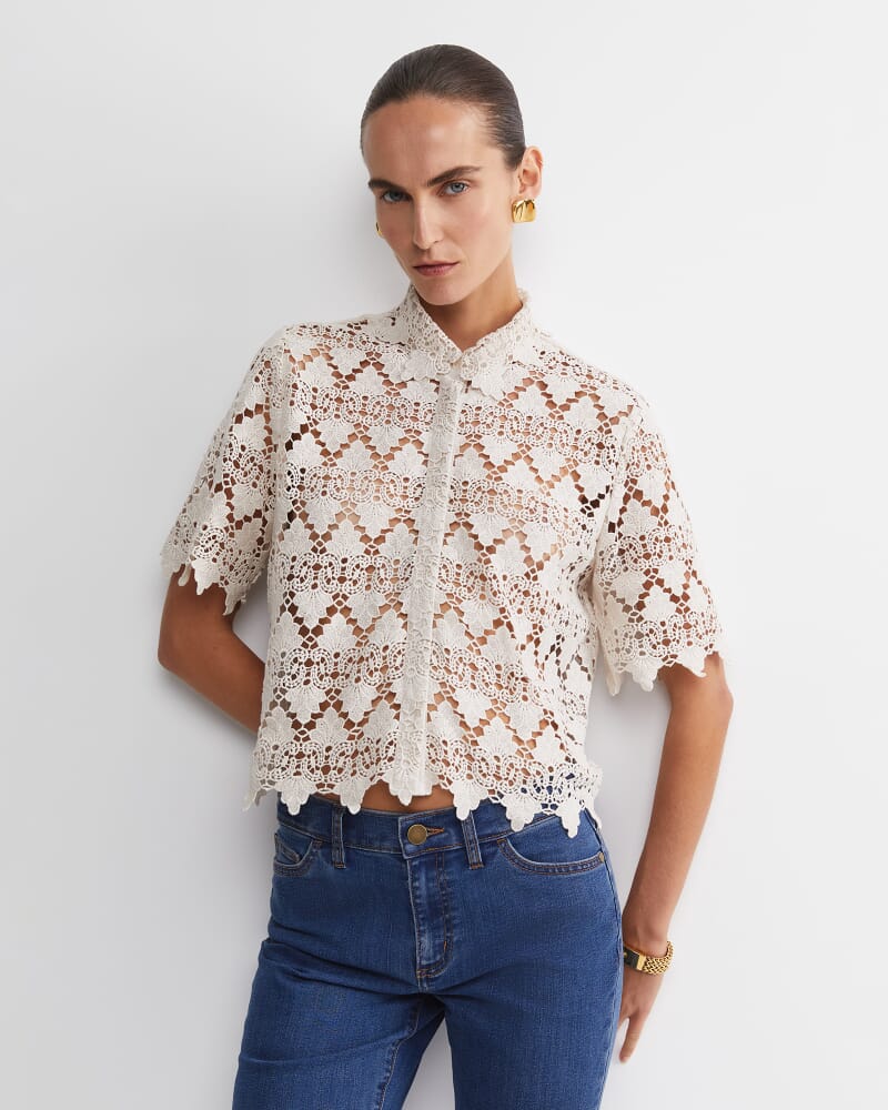 Ariana Lace Cropped Shirt in CHALK